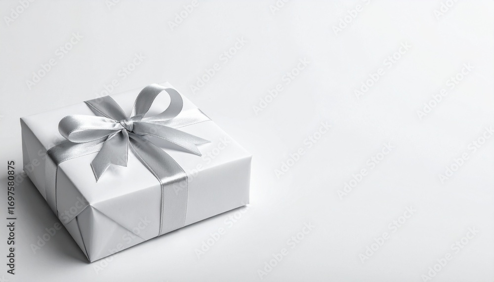 Obraz premium 白いプレゼントボックス、銀色のリボン