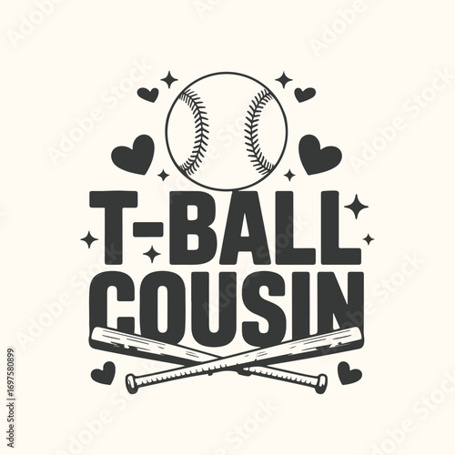 Vector art of tball cousin graphic with baseball and crossed bats