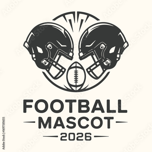 Vector art of american football mascot logo with two helmets and a football