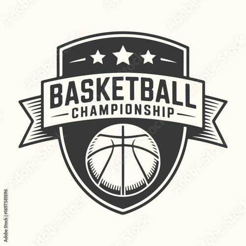 Vector art of basketball championship emblem with stars and ribbon elements
