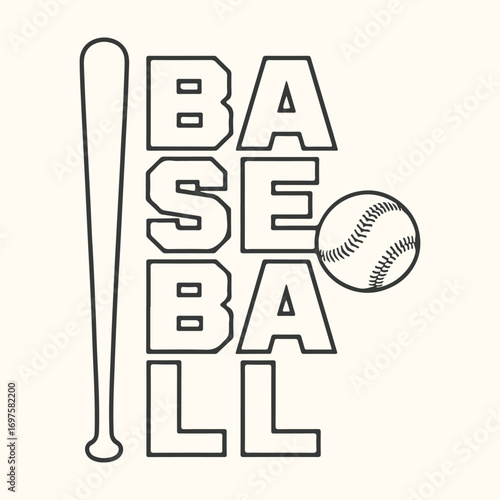 Vector art of baseball bat and ball with the word baseball written vertically