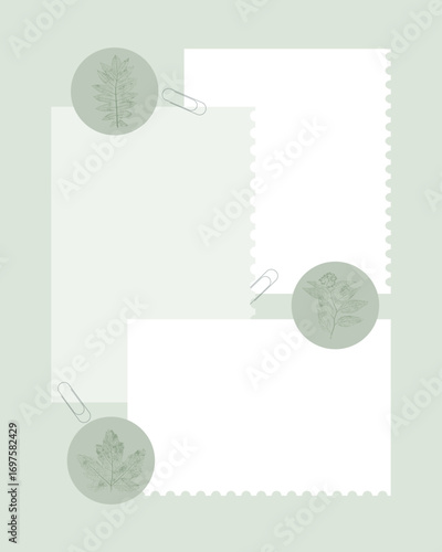 Vintage Reminders template, scrapbooking with botanical herbarium stickers. Notes, note sheet, to-do list. Vector illustration