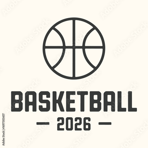 Vector art of basketball 2026 logo with a simple line art basketball icon and bold text