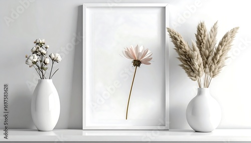 Floral art print, light beige