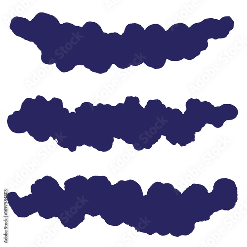 Abstract indigo brushstrokes design elements collection isolated on a clean white background