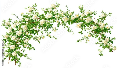 White roses cascading over branches