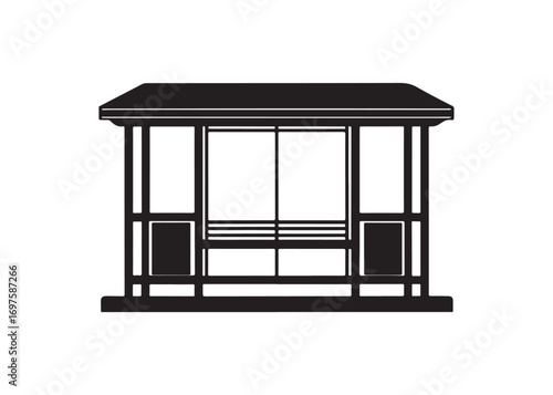 Public bus stop shelter silhouette, urban transport vector illustration design isolated on white.