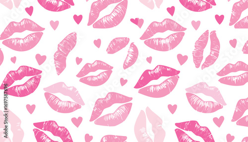Pink lips and hearts pattern kisses