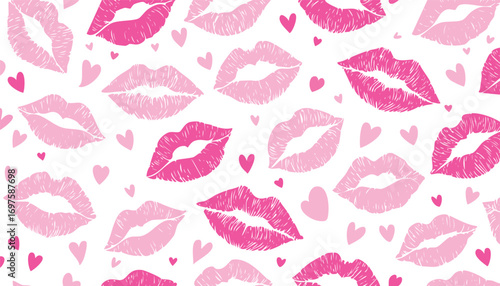 Pink lips and hearts pattern kiss love