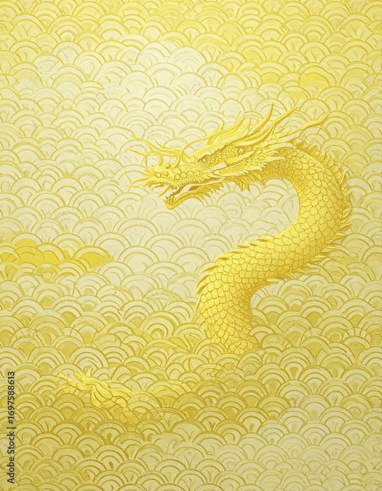 Fototapeta premium Gold dragon on a yellow background