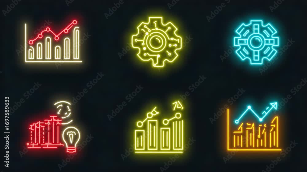 AI, Big Data, and business analytics icons represent the integration of advanced technology in analyzing graphs, business data, and market trends, driving strategic decisions and innovative solutions AI, Big Data, and business analytics icons represent the integration of advanced technology in analyzing graphs, business data, and market trends, driving strategic decisions and innovative solutions