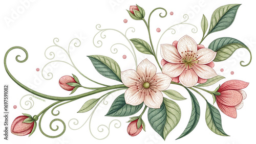 Delicate pink floral arrangement isolated on white background