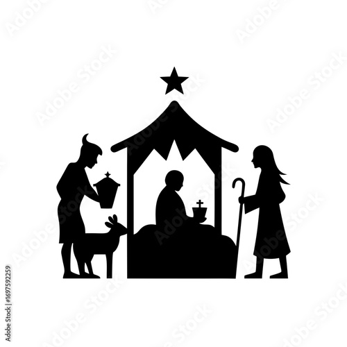Nativity scene silhouette illustration. mother mary, joseph