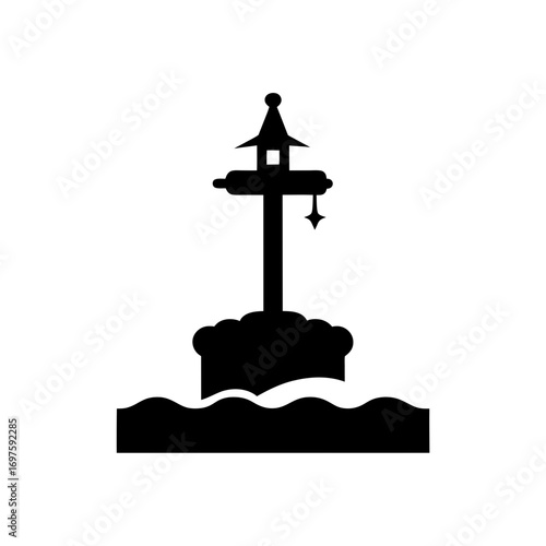 A black and white image of a fountain with a circular object 