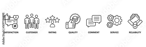 Feedback icon set vector illustration for satisfaction, customer, rating, quality, comment, service and reliability