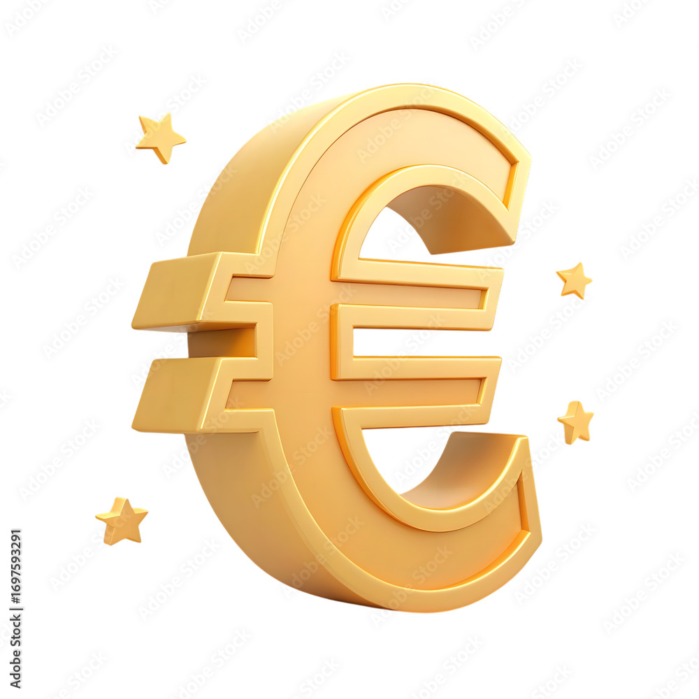 Fototapeta premium Golden Euro Symbol With Stars isolated on a transparent background