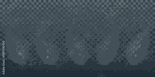 Abstract dark grey checkered pattern with distressed organic shapes and textured overlay