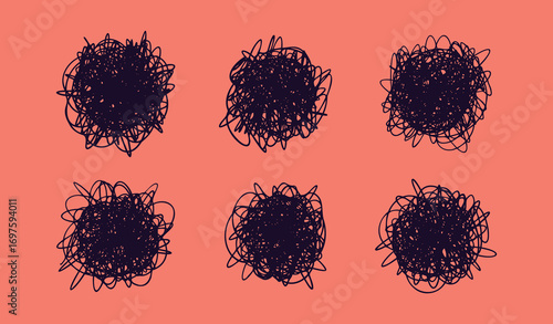 Chaos and brain line doodle icon stress and anxiety scribbles. Thinking and mental challenges and mind scribbles.