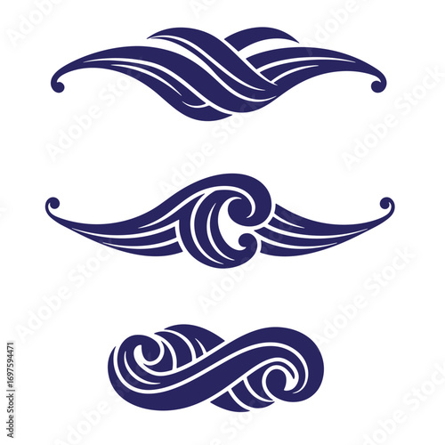 Elegant decorative flourishes and dividers vector set in a classic blue color scheme