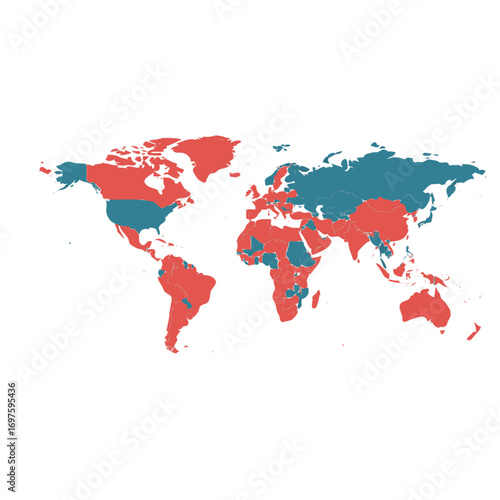 Flat style world map vector illustration with colorful continents and clean design.