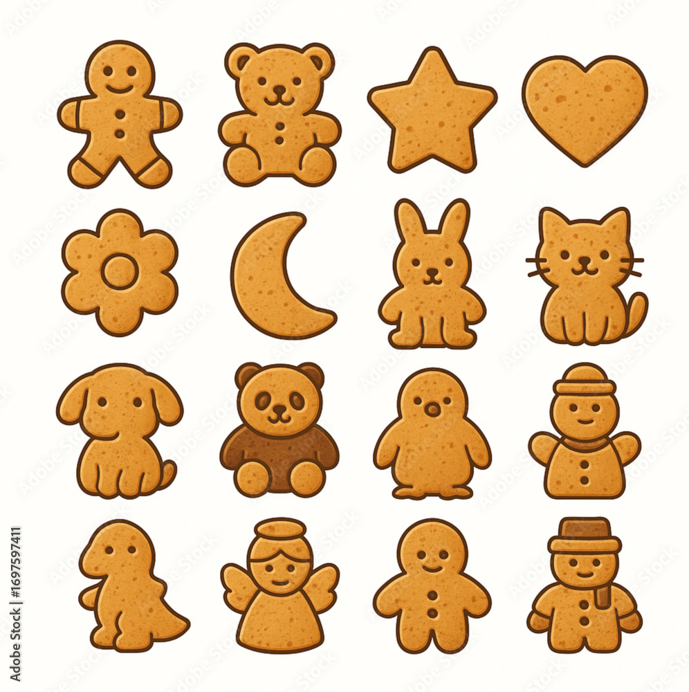 Fototapeta premium Doll-Shaped Cookie Vector Icon Set