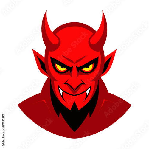 A menacing red devil head mascot with glowing eyes vector on white background.