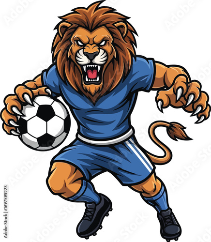 Powerful Lion Mascot Soccer Logo Vector Illustration

