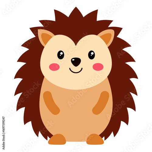 Cute cartoon hedgehog character with a friendly smile and rosy cheeks vector on white background.