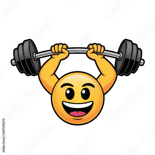 Smiling emoji lifting weights in a fun and playful display of fitness enthusiasm indoors