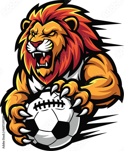 Powerful Lion Mascot Soccer Logo Vector Illustration

