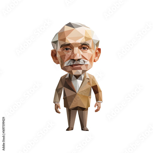 Stylized polygonal figure of a distinguished man in a suit with a thoughtful expression design