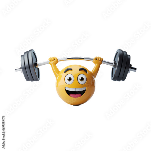 Smiling emoji lifting weights in a fun and playful display of fitness enthusiasm indoors