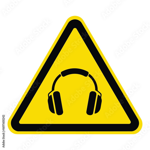 Yellow warning triangle sign alerting to hearing protection needed icon vector
