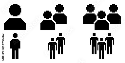 Set pixel people vector. Perfect for social media, community, and business themes. A unique collection of modern, pixelated symbols representing various individuals and roles.