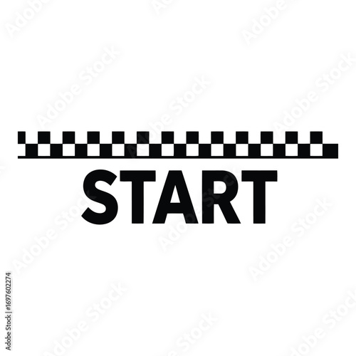 Black and white start line checkered flag graphic with bold start text declaration vector