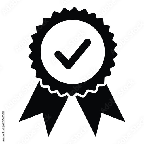 Award ribbon with checkmark symbol representing quality approval and success vector