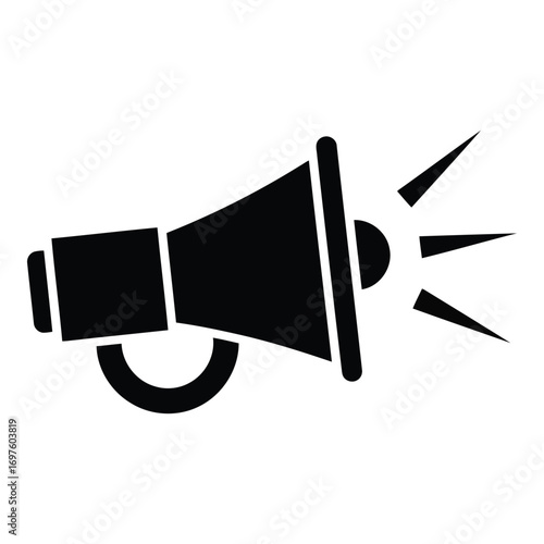 Iconic megaphone silhouette emitting sound waves announcing important message communication vector