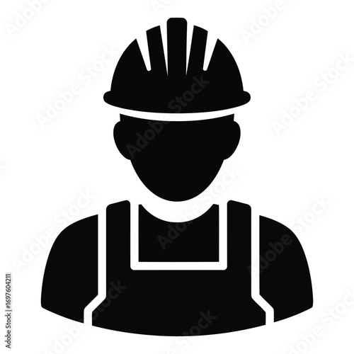 Silhouette of a construction worker with hard hat and overalls icon representation vector