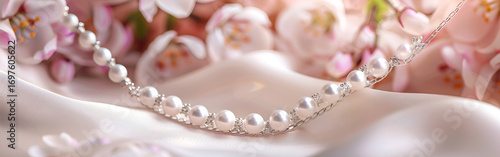 Shiny White Pearls on Soft Pink Surface with Elegant Glow