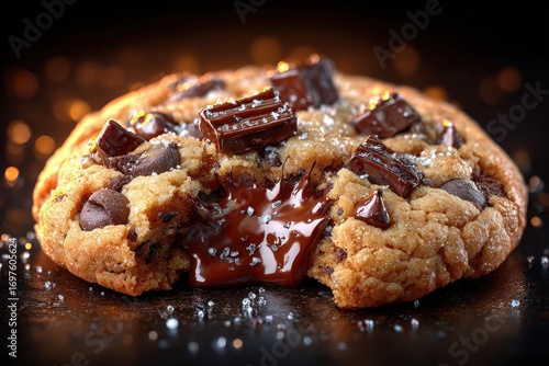 Freshly Baked Chocolate Chip Cookie with Gooey Filling Close-Up