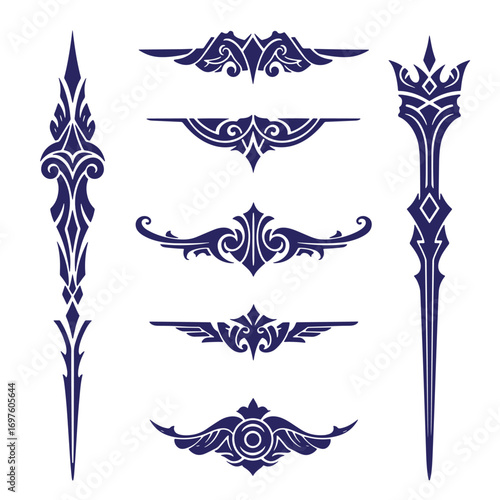 Elegant vector illustrations of decorative design elements with intricate flourishes and ornaments
