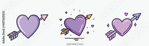 purple hearts pierced by colorful arrows expressing love