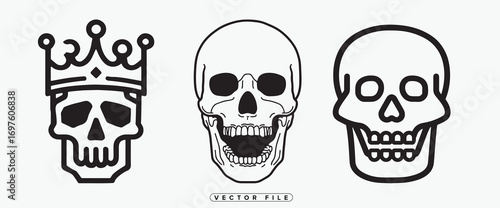 skull designs with crown and different expressions shown
