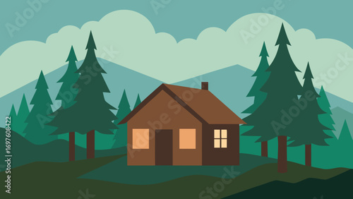 Abandoned Cabin in Woods Vector Illustration