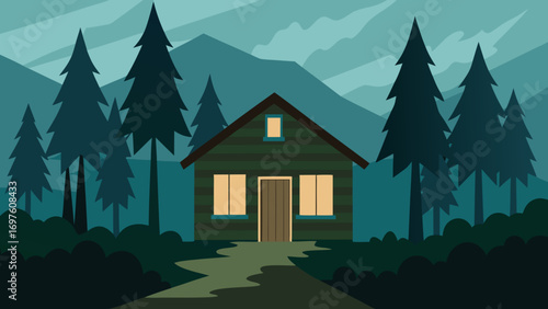 Abandoned Cabin in Woods Vector Illustration