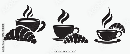 steaming coffee cups paired with fresh croissants