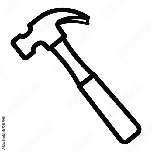 Simple outline drawing of a claw hammer tool for construction and diy projects vector