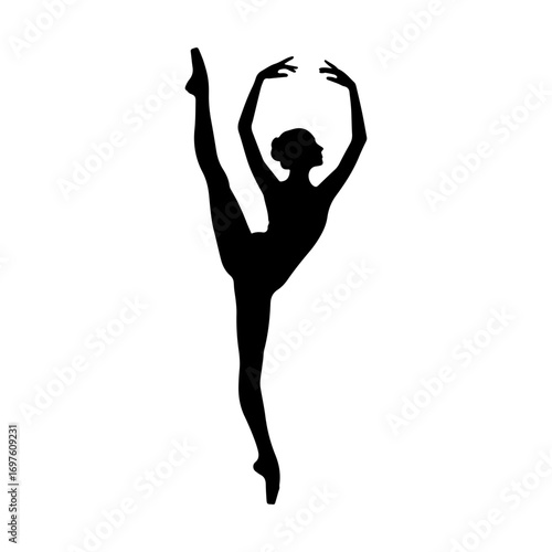 Silhouette of a ballerina performing an arabesque pose