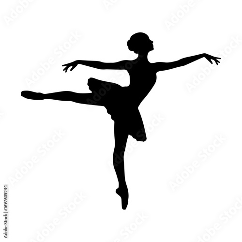 Silhouette of a ballerina in a high leg extension pose