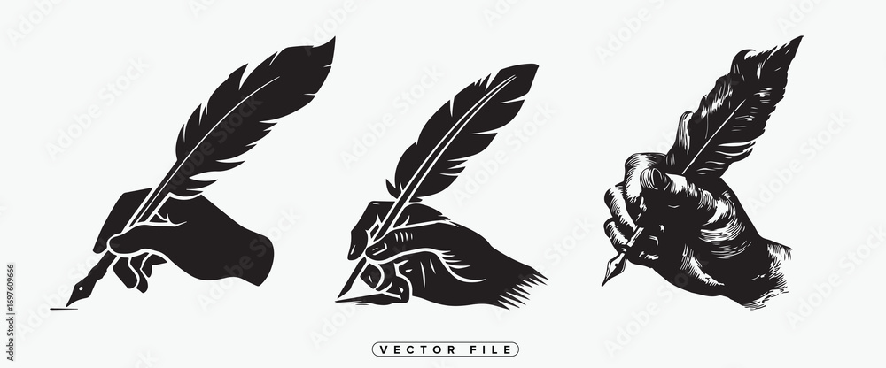 Fototapeta premium three black feathers arranged in a row